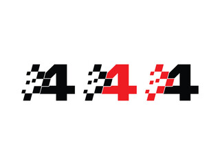 number 4 logo with racing flag symbol icon design vector isolated transparent background