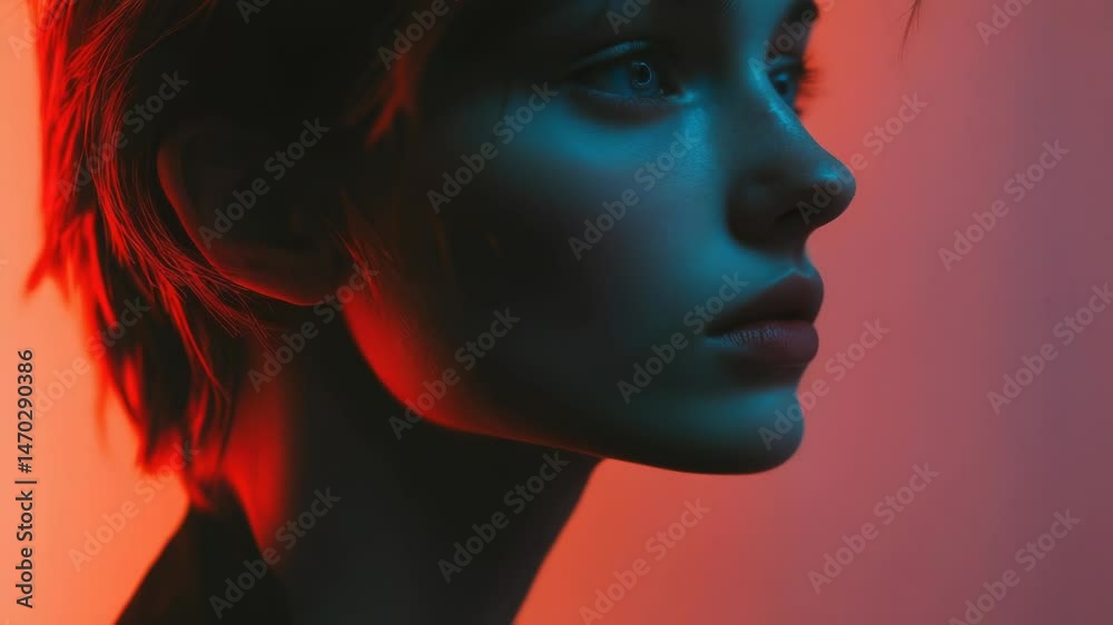Poster close-up shot of a person illuminated by a red light, perfect for use in crime scene or medical appl