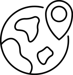 Map Pin by Earth or Globe Outline Sign for Graphic and Web Design, Apps, Adverts, Various Cards
