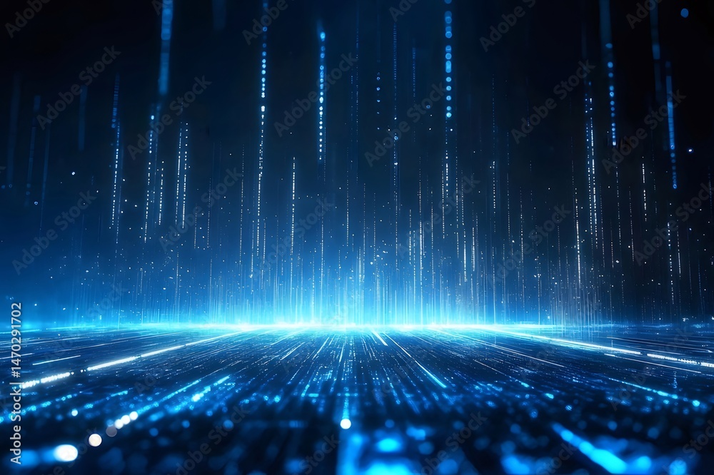 Aufkleber 明るい青色のデータストリームと抽象的なテクノロジーの背景に垂直の光の線