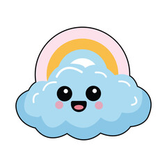 Cute Kawaii Cloud with Rainbow – Happy Smiling Weather Vector Illustration for Kids & Nursery Decor