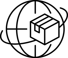 Delivery Box by Earth or Globe Minimalistic Linear Sign for Web and Graphic Design, Apps, Banners, Social Network and Cards