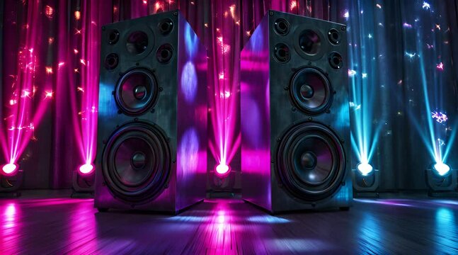 Abstract music background with speakers and disco light AI Animation Video
