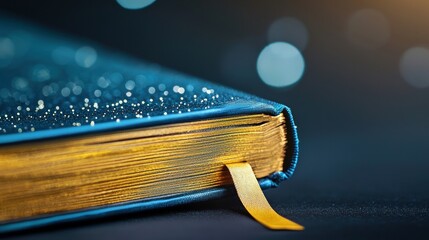 Gold bookmark resting in a classic hardcover book, ready for the next chapter of discovery.