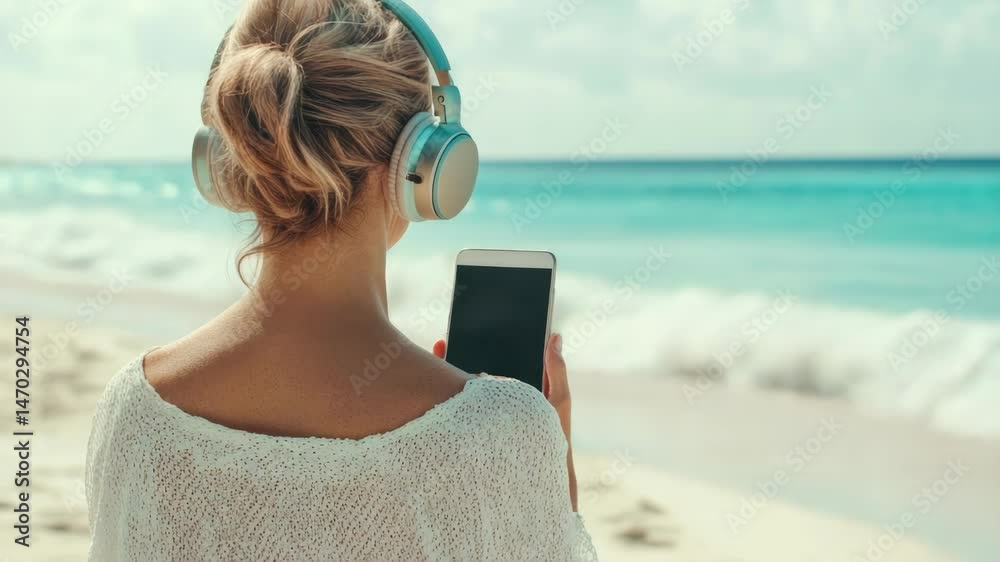 Aufkleber a person enjoying music while taking in the ocean view