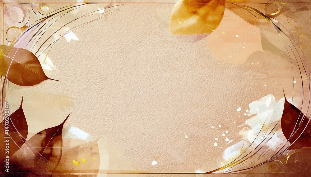 Poster autumn leaf abstract background with watercolor swirls and textured canvas for seasonal web design, 