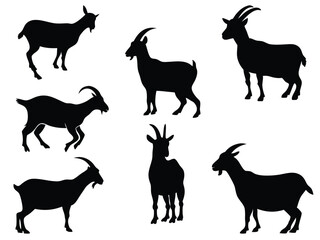 set of goat silhouettes, vector set of goats