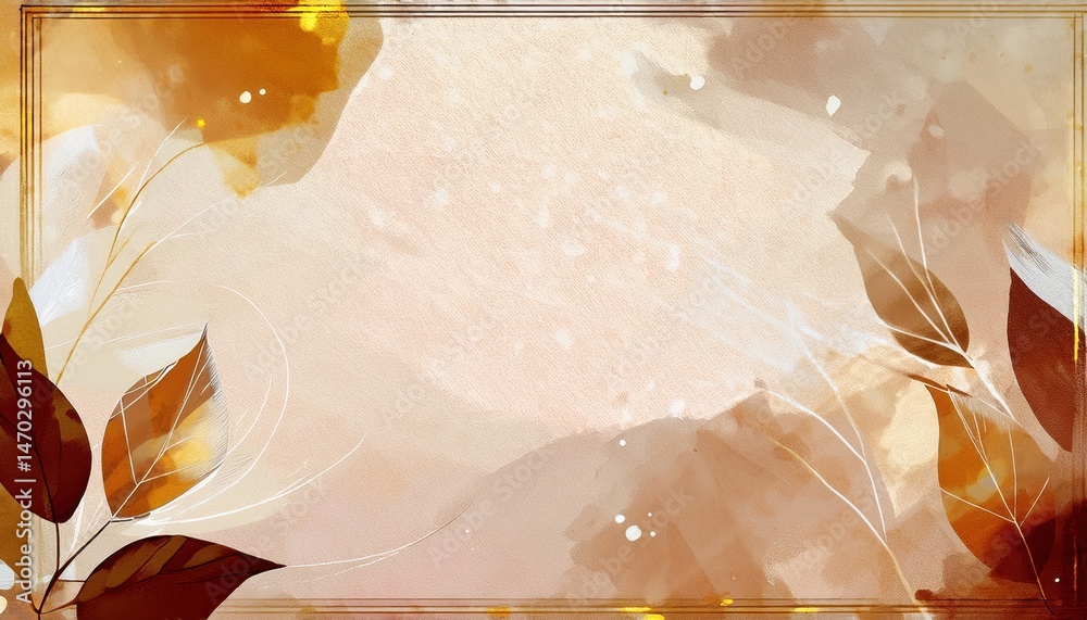 Poster autumn leaf abstract background with watercolor swirls and textured canvas for seasonal web design, 