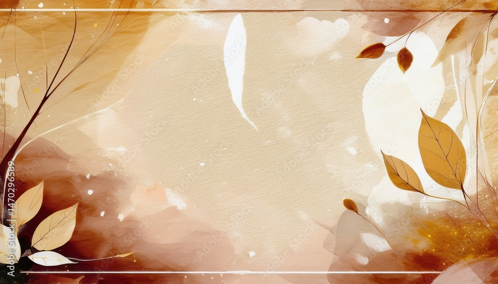 Poster autumn leaf abstract background with watercolor swirls and textured canvas for seasonal web design, 