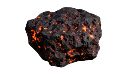 Dramatic landscape, molten lava cascades over volcanic rock formation in a fiery eruption