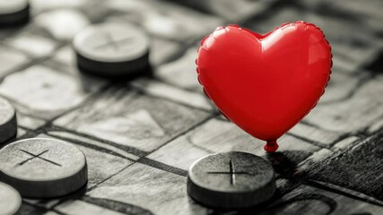 A red heart-shaped balloon sits atop a calculator, symbolizing love and math - Powered by Adobe