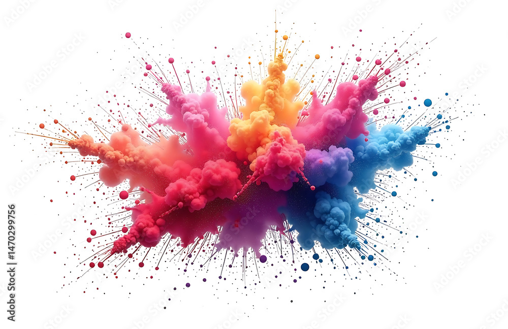 Poster burst colorful dust particles isolated white background creates abstract design
