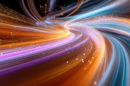 Abstract digital art with vibrant swirling colors and light trails, dynamic movement and futuristic style, high-definition glowing effects, ultra-realistic digital artwork.