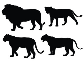 Obraz premium Lion and lioness vector silhouette