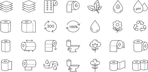 Toilet paper roll editable stroke outline icons set isolated on white background flat vector illustration. Pixel perfect.