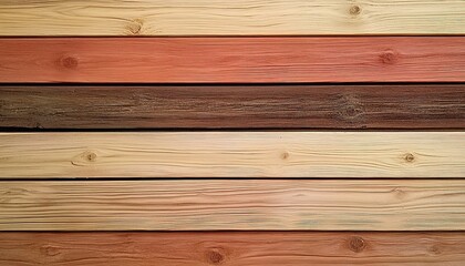 Fototapeta premium Close-up of horizontal wooden planks with varied grains and knots.