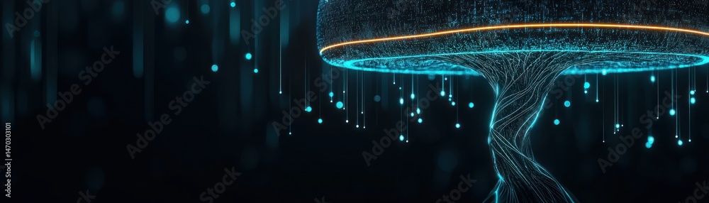 Poster A futuristic abstract structure shows digital network connection pathways