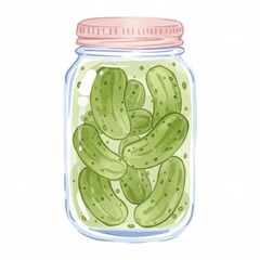 Watercolor Illustration of Pickles in a Jar