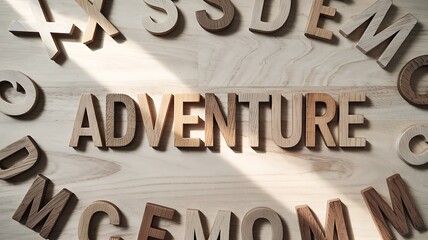 Wooden Letters Spelling Adventure On Light Wood Background