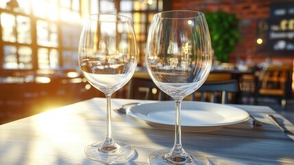 Empty Wine Glasses on a Restaurant Table