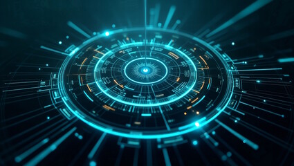 Circular digital interface with real-time data indicators – ideal for SaaS platforms, information architecture and system performance visualization