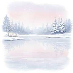 Serene Winter Lake Landscape with Pastel Sky