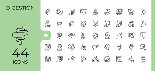 Set of Digestion line icon. Pack of health, digestive, intestine, immunity, anatomy and more. Expanded stroke icons. Body icon collection. Editable stroke. Vector illustration.