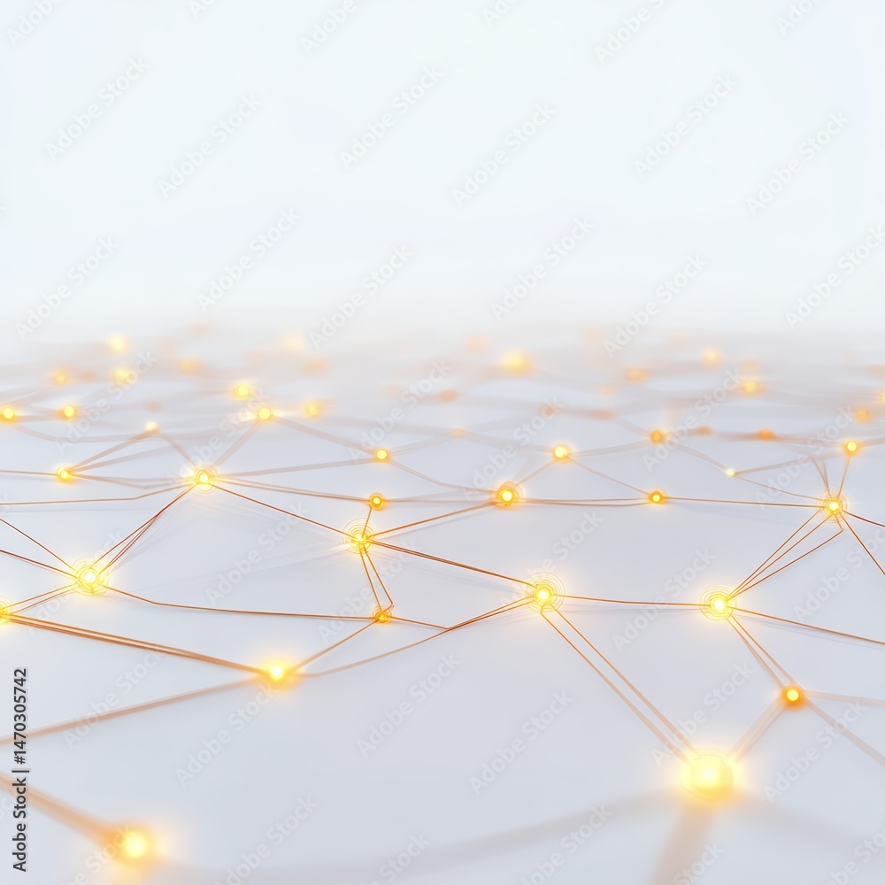 Poster abstract digital network with bright nodes and connecting lines on a light background