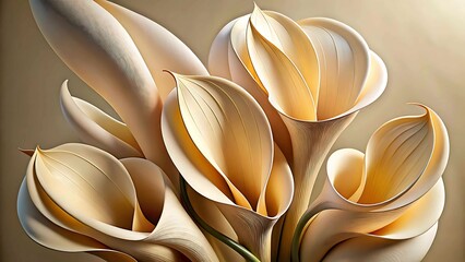 Graceful calla lilies with smooth flowing petals in a soft artistic composition