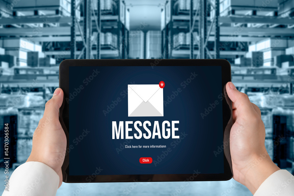 Poster email notification message showing on computer screen snugly. digital marketing message information 