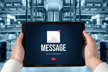 Email notification message showing on computer screen snugly. Digital marketing message information text from business to customer client