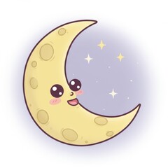Cute Yellow Crescent Moon and Stars Night Sky Illustration