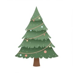Illustrated Pastel Christmas Tree with Lights