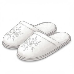 White Fluffy Slippers with Floral Embroidery
