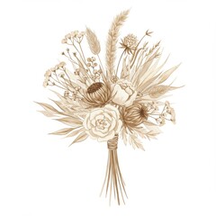Dried Flower Bouquet Illustration in Beige and Cream Tones