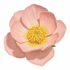Pink Flower with Yellow Center on White Background