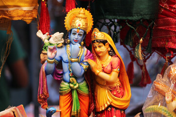 Naklejka premium Beautiful Radha and Krishna Figurine in India.