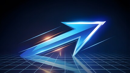 &ldquo;Shiny blue upward arrow with lens flares on a futuristic digital grid background.&rdquo;