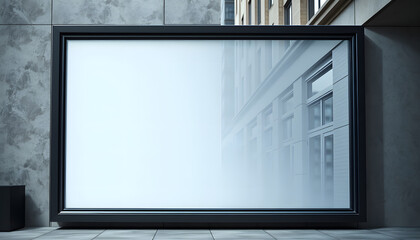 Fototapeta premium Urban Mock up white paper billboard or poster in a frame on a wall background. White tone