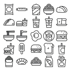 Assorted outline food icons delicious delicacies