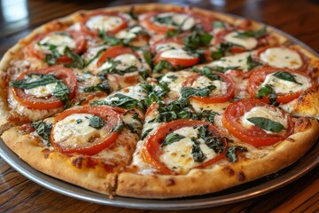 A classic Italian pizza topped with fresh mozzarella, tomatoes, and basil
