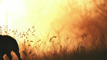 A pig in a sunny meadow at dusk, ideal for rural scenes or farm-themed projects - Powered by Adobe