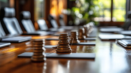 Coins on conference table