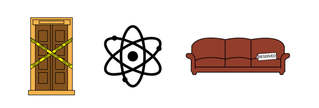 Door Closed, Atom, and Reserved Sofa Illustration