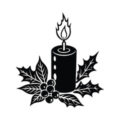 charismas holiday candle with holly berries 