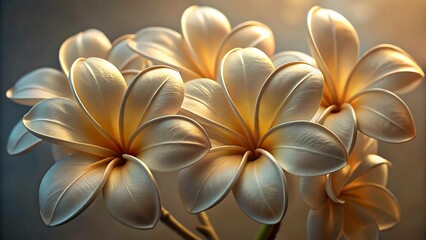 Fototapeta premium Elegant plumeria blossoms with soft gradient petals in white and yellow hues