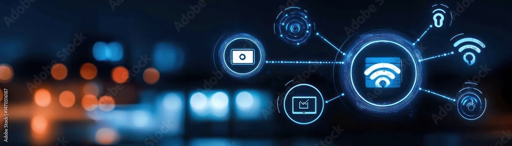 Aufkleber digital network connections indicated by glowing icons on a screen