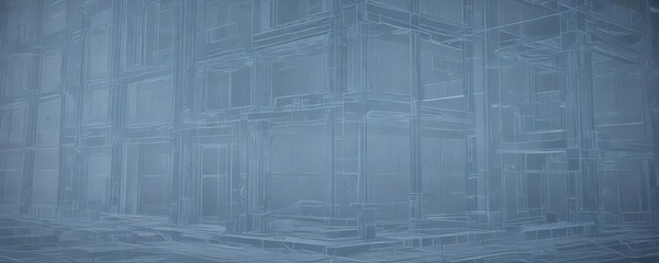 Technical blueprint overlay; photo effect adds architectural detail, sharp lines, and a faded blue tint ,  graphic,  grunge