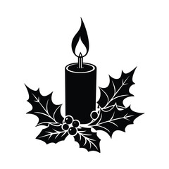 charismas holiday candle with holly berries 