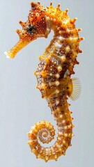 Majestic seahorse portrait showcasing intricate details and vibrant orange hues against a serene backdrop underwater wildlife photography